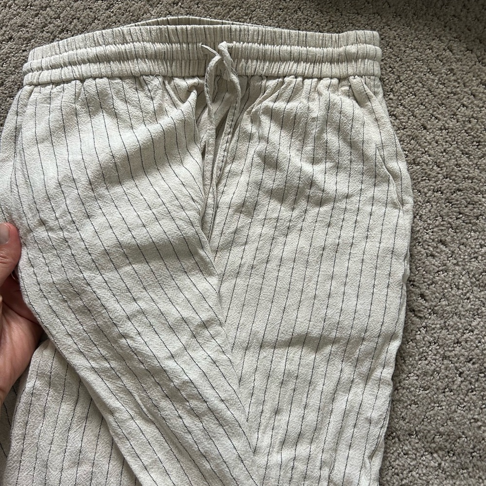 Zara Striped Beige Linen Cropped Rustic Pant Size Small - Picture 3 of 5